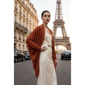 Miracle Berry Burnt Orange Cocoon Cardigan Open Front Oversized Drape Rust Large